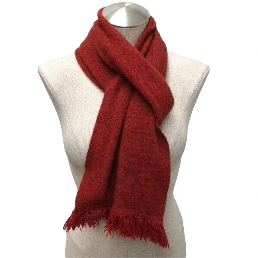 Koru Wool Rectangle Scarf Heathered Red Unisex Fringe Coxy Minimalist 72x8